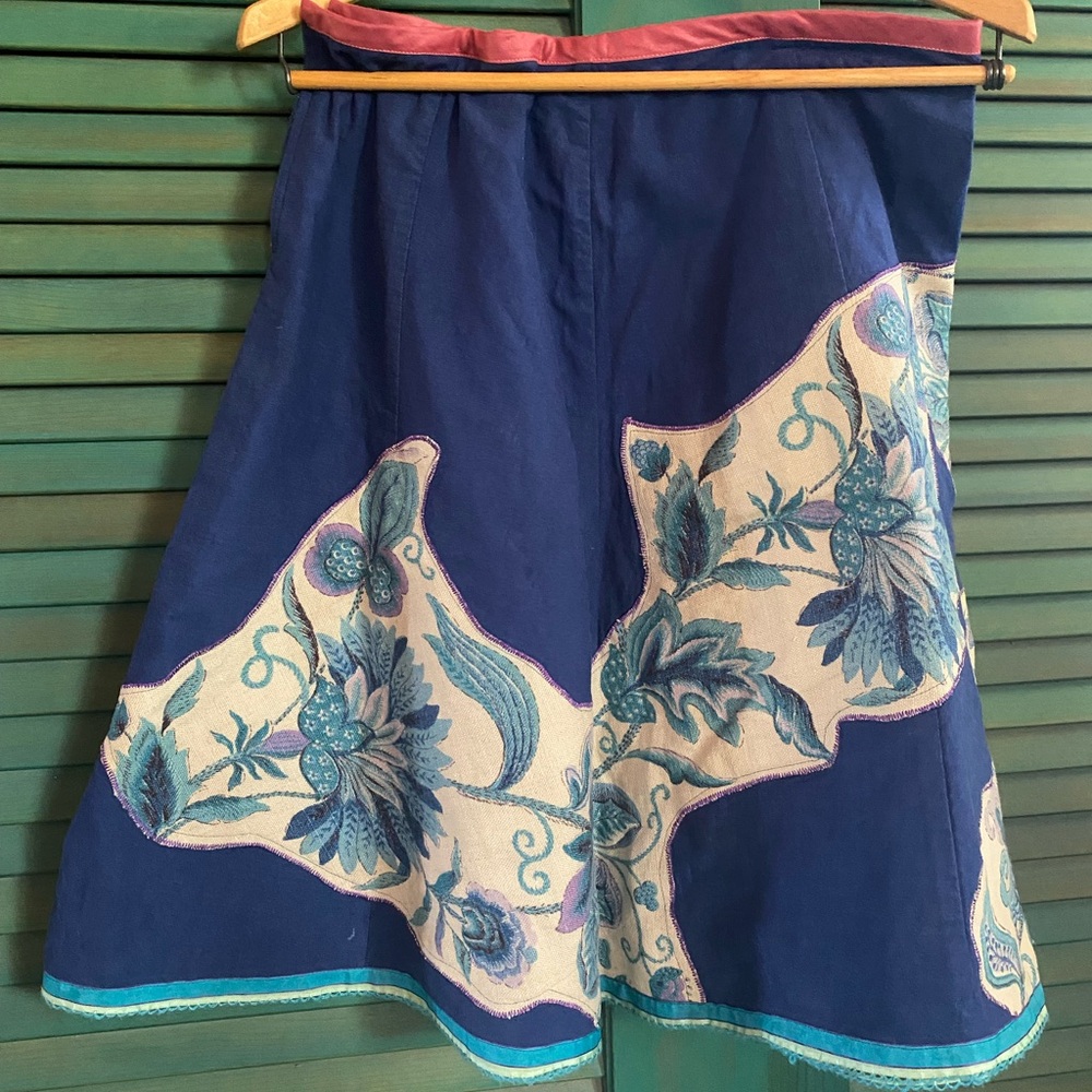 Elegant Blue A-Line Skirt with Floral Design